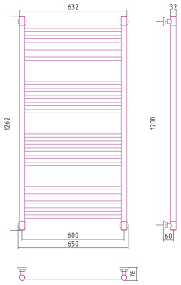 Сунержа Богема+ прямая Водяной полотенцесушитель 1200х600 12-0220-1260 Белый от интернет-магазина Purezza 