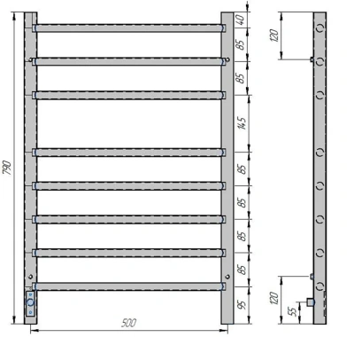 Grois Laura Полотенцесушитель электрический GR132 50x80 П8 grey L Ф32 Серый от интернет-магазина Purezza 