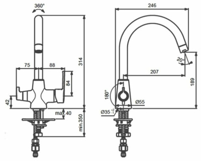 Ideal Standard VIDIMA UNO Смеситель для кухонной мойки BA356XG Матовый черный от интернет-магазина Purezza 