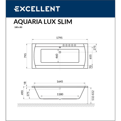 Excellent Aquaria Lux Slim Акриловая ванна 179.5х79.5 WAEX.AQU18WHS от интернет-магазина Purezza 