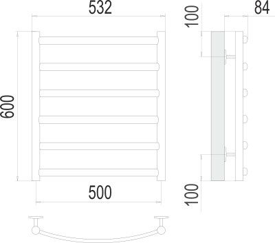 Terminus Атланта+ П6 Водяной полотенцесушитель 600х500 4670078529985 Нержавеющая сталь от интернет-магазина Purezza 