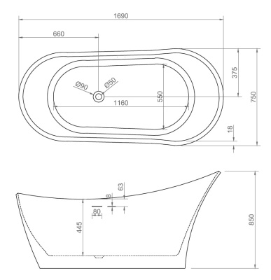ABBER Акриловая ванна 169x75x85 AB9245 от интернет-магазина Purezza 