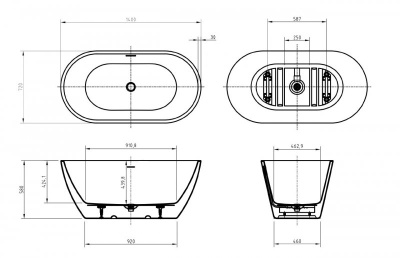 Belbagno UNO Овальная акриловая ванна в комплекте со сливом-переливом 140x72x58 BB701-1400-720-K от интернет-магазина Purezza 
