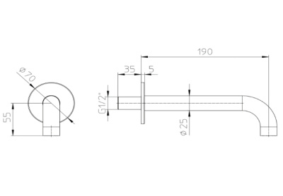 BOSSINI NOBU Излив для ванны 190 мм INZ224.075 Матовая нержавеющая сталь от интернет-магазина Purezza 