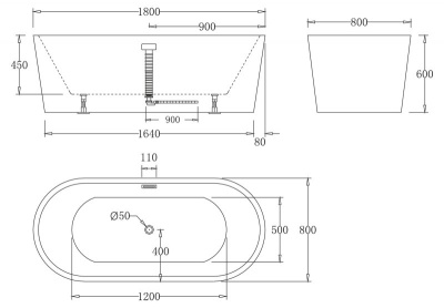 Belbagno BB71-1800-W0 овальная ванна акриловая 180х80 от интернет-магазина Purezza 