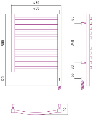 Сунержа Аркус 3.0 Электрический полотенцесушитель 500х400 от интернет-магазина Purezza 