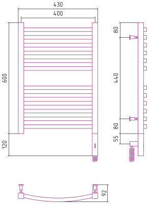 Сунержа Аркус 3.0 Электрический полотенцесушитель 600х400 Темный титан муар от интернет-магазина Purezza 