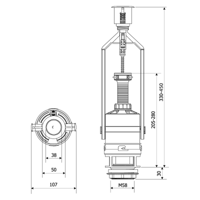 KK-POL Сливной механизм ZSB/210 однорежимный с STOP, высота 330-450мм (хром), ZSB/210/0.1/T от интернет-магазина Purezza 