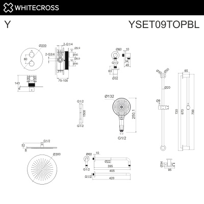Whitecross Термостатическая душевая система скрытого монтажа YSET09TOPBL Матовый черный от интернет-магазина Purezza 