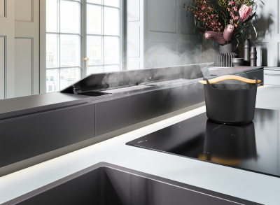 Falmec MONOLITH 90 VETRO NERO Вытяжка встраиваемая в столешницу 90 см от интернет-магазина Purezza 