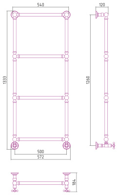 Сунержа Ренессанс 1304 Водяной полотенцесушитель 1260х500 00-0280-1250 от интернет-магазина Purezza 