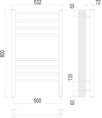 Terminus Аврора П8 Электрический полотенцесушитель 800х500 4670078527493 Матовый черный от интернет-магазина Purezza 