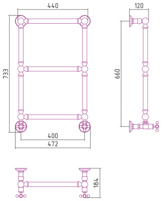 Сунержа Ренессанс 1304 Водяной полотенцесушитель 660х400 022-0280-6640 Матовая шампань от интернет-магазина Purezza 