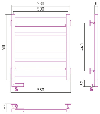 Сунержа Центурион 2.0 Электрический полотенцесушитель 600x500 Белый от интернет-магазина Purezza 