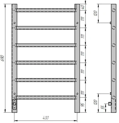 Grois Laura Полотенцесушитель электрический GR131 40x70 П6 grey L Ф32 Серый от интернет-магазина Purezza 