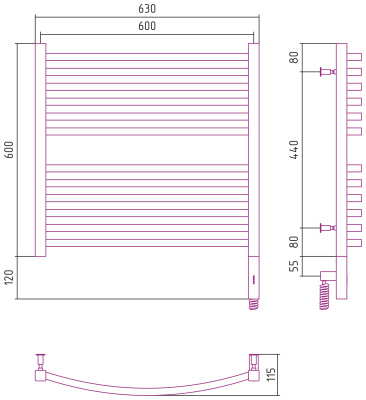 Сунержа Аркус 3.0 Электрический полотенцесушитель 600х600 от интернет-магазина Purezza 