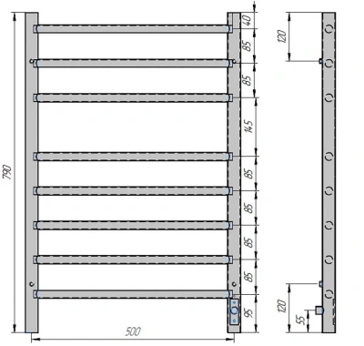 Grois Laura Полотенцесушитель электрический GR132 50x80 П8 grey R Ф32 Серый от интернет-магазина Purezza 
