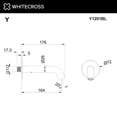 Whitecross Излив для ванны настенный 164 мм Y1201BL Матовый черный от интернет-магазина Purezza 