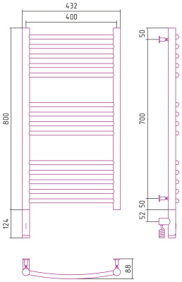 Сунержа Богема 3.0 выгнутая Электрический полотенцесушитель 800х400 Матовый белый от интернет-магазина Purezza 