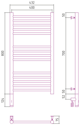 Сунержа Богема 3.0 прямая Электрический полотенцесушитель 800х400 Сатин от интернет-магазина Purezza 