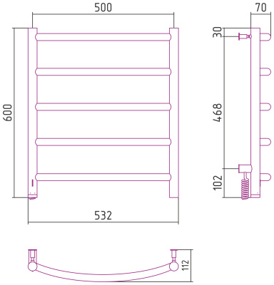 Сунержа Галант 4.0 Электрический полотенцесушитель 600х500 Матовый черный от интернет-магазина Purezza 