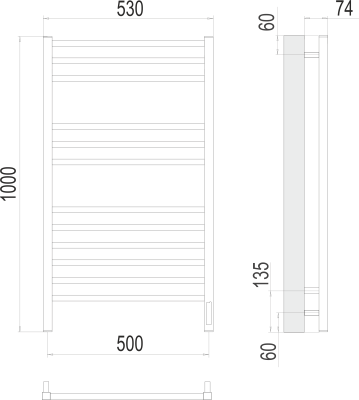 Terminus Ватикан П12 Электрический полотенцесушитель 1000х500 4670078526205 Матовый черный от интернет-магазина Purezza 