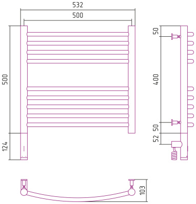Сунержа Богема 3.0 выгнутая Электрический полотенцесушитель 500х500 Матовый черный от интернет-магазина Purezza 