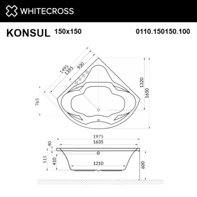 Whitecross Konsul Акриловая ванна 150х150 0110.150150.100 от интернет-магазина Purezza 