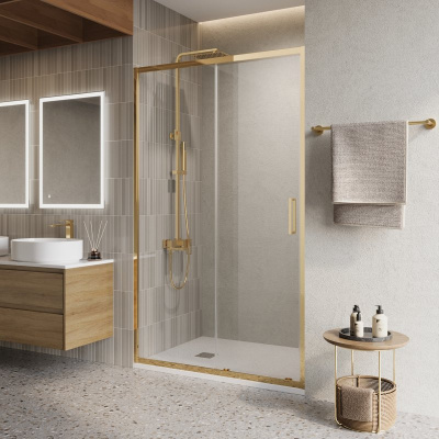 Belbagno LUCE-BF-1 душевая дверь в нишу, ширина 120 см, цвет профиля золото, прозрачное стекло от интернет-магазина Purezza 