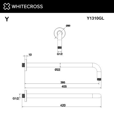 Whitecross Кронштейн душевой настенный 40 см, цвет Золото, арт. Y1310GL от интернет-магазина Purezza 