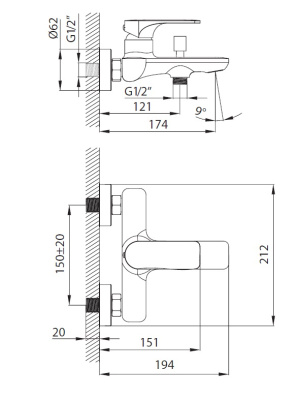 Creavit FAYE Cмеситель для ванны FY2500 от интернет-магазина Purezza 