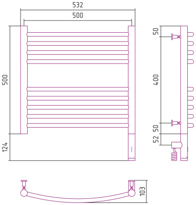 Сунержа Богема 3.0 выгнутая Электрический полотенцесушитель 500х500 от интернет-магазина Purezza 