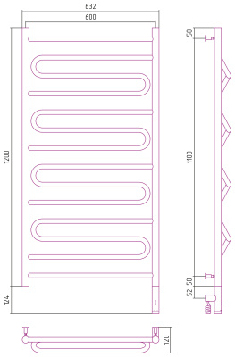 Сунержа Элегия 3.0 Электрический полотенцесушитель 1200х600 Матовый черный от интернет-магазина Purezza 