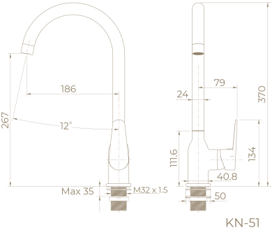 Knotlor Pulse Смеситель для кухни KN-51 от интернет-магазина Purezza 