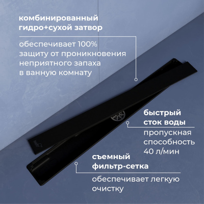 RGW SDR-22B Душевой трап двухсторонний линейный, черный, длина 400/600 мм от интернет-магазина Purezza 
