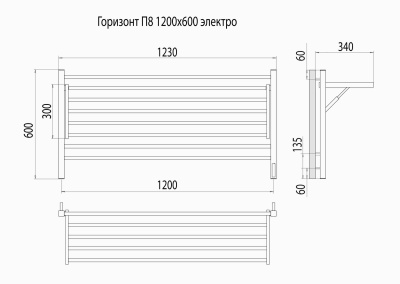 Terminus Горизонт П8 Электрический полотенцесушитель 600х1200 4670078543349 Черный муар от интернет-магазина Purezza 