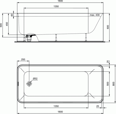 Ideal Standard CONCA Свободностоящая ванна 180х80х60 K8830EN Белый матовый от интернет-магазина Purezza 