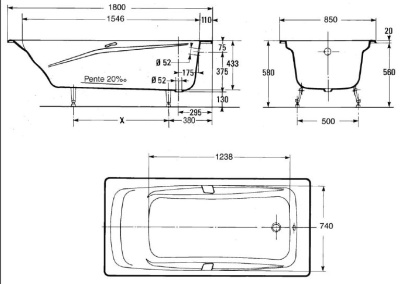Ванна чугунная Jacob Delafon Repos 170х80 от интернет-магазина Purezza 