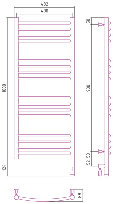 Сунержа Богема 3.0 выгнутая Электрический полотенцесушитель 1000х400 Матовая шампань от интернет-магазина Purezza 