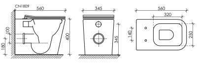 Ceramicanova Cubic Rimless Напольный приставной унитаз CN1809 Белый от интернет-магазина Purezza 