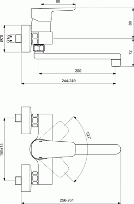 Ideal Standard CERAPLAN III Настенный смеситель для кухонной мойки с трубчатым изливом 200 мм B0726AA от интернет-магазина Purezza 