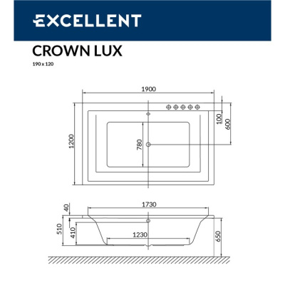Excellent Crown Lux Акриловая ванна 190х120 WAEX.CRO19WH от интернет-магазина Purezza 