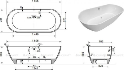 Aquanet Family Stone Ванна из искусственного камня 180х80х58 AQ-00332888 от интернет-магазина Purezza 