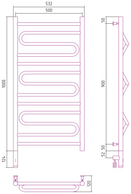 Сунержа Элегия 3.0 Электрический полотенцесушитель 1000х500 Матовое золото от интернет-магазина Purezza 