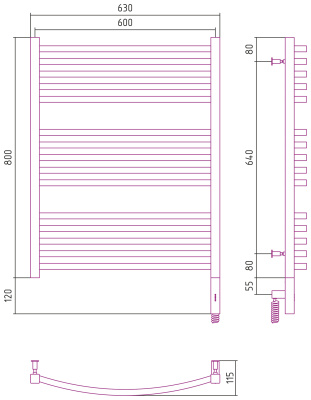 Сунержа Аркус 3.0 Электрический полотенцесушитель 800х600 Шампань от интернет-магазина Purezza 