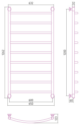 Сунержа Галант+ Водяной полотенцесушитель 1200х600 31-0200-1260 Матовый черный от интернет-магазина Purezza 
