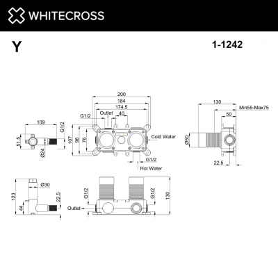Whitecross Встраиваемая часть смесителя на 2 потребителя 1-Y1242 от интернет-магазина Purezza 