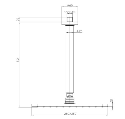 Bossini Cosmo Верхний душ 28х28 см с кронштейном, H30598G.030 от интернет-магазина Purezza 