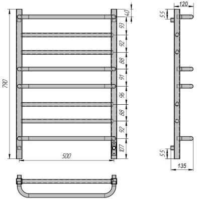 Grois Louis Полотенцесушитель электрический GR115 50х80 П8 9005 U Матовый черный от интернет-магазина Purezza 