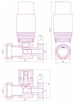 Сунержа Автоматический терморегулятор прямой G 1" НР х G 3/4" НГ 03-1311-0000 Золото от интернет-магазина Purezza 